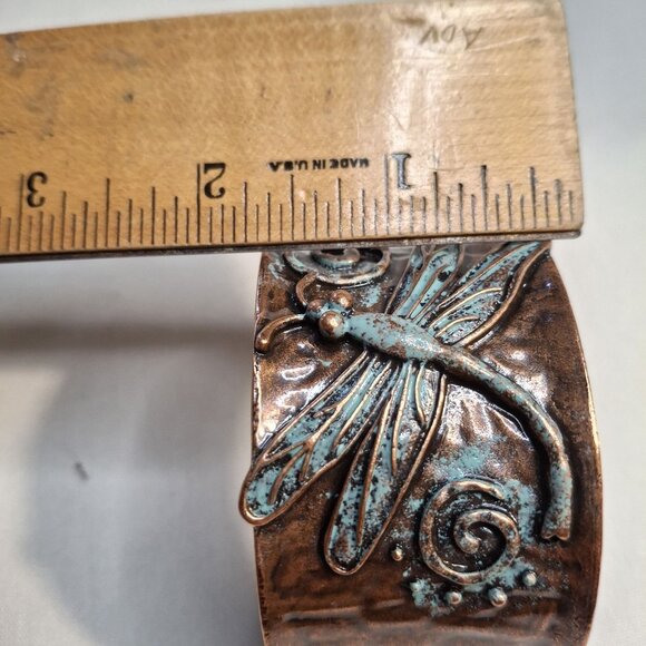 Copper Dragonfly Cuff Bracelet With Turquoise Patina Boho Artsy Festival - Picture 4 of 5